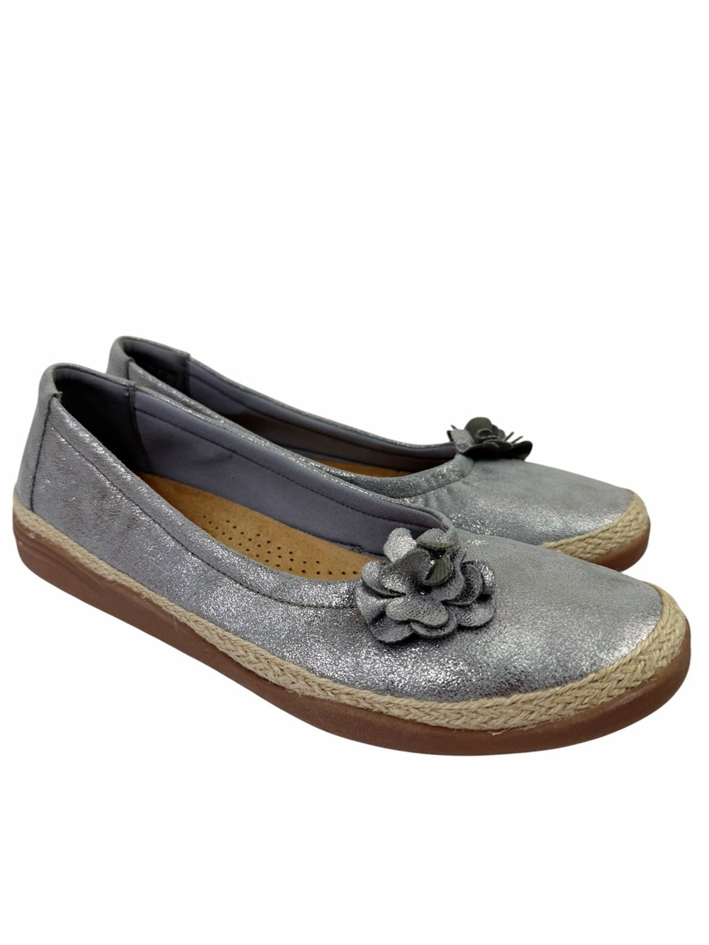 Clarks Ballerina Boat Flats ELAINA Grey Silver Shimmer leather comfort shoes 12
